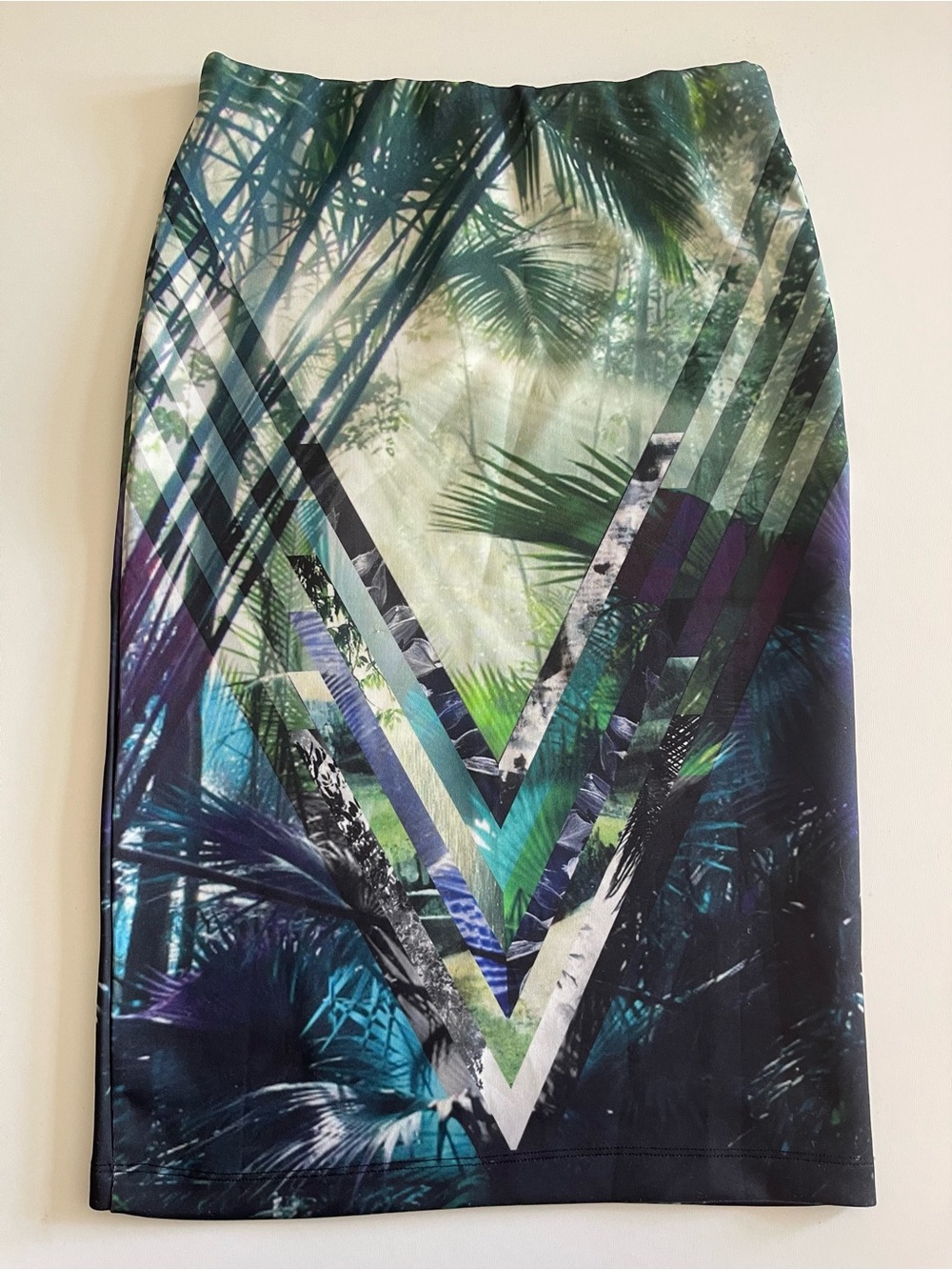 Suzy Shier | Green and Teal Print Scuba Pencil Skirt